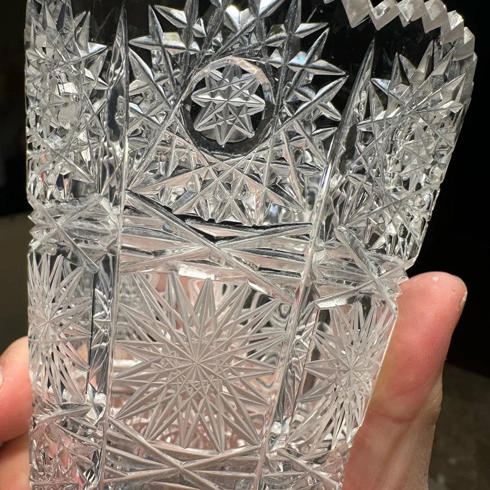 8 Crystal Vase Bohemian Czech Hand Cut Queen Lace 24% Lead